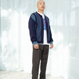 リンクス ニット ジップアップ ポロ セーター (ネイビー ブルー)