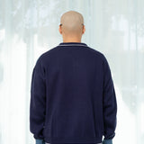 リンクス ニット ジップアップ ポロ セーター (ネイビー ブルー)