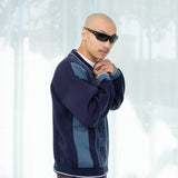 リンクス ニット ジップアップ ポロ セーター (ネイビー ブルー)