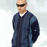 リンクス ニット ジップアップ ポロ セーター (ネイビー ブルー)