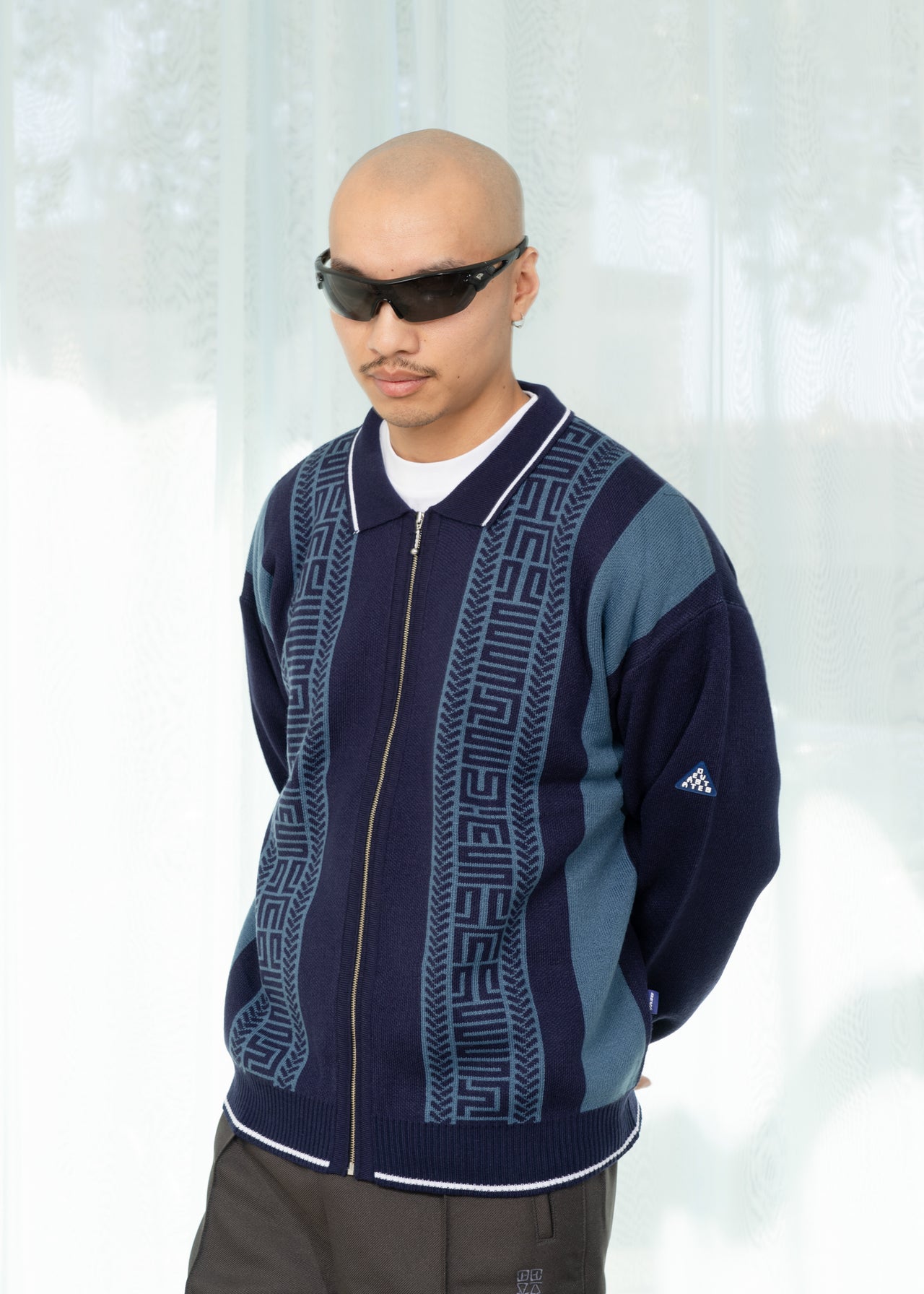 Links Knitted Zip-up Polo Sweater (Navy Blue)