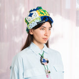 28 Crochet Granny Beanie (Blue/Yellow)