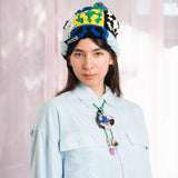 28 Crochet Granny Beanie (Blue/Yellow)