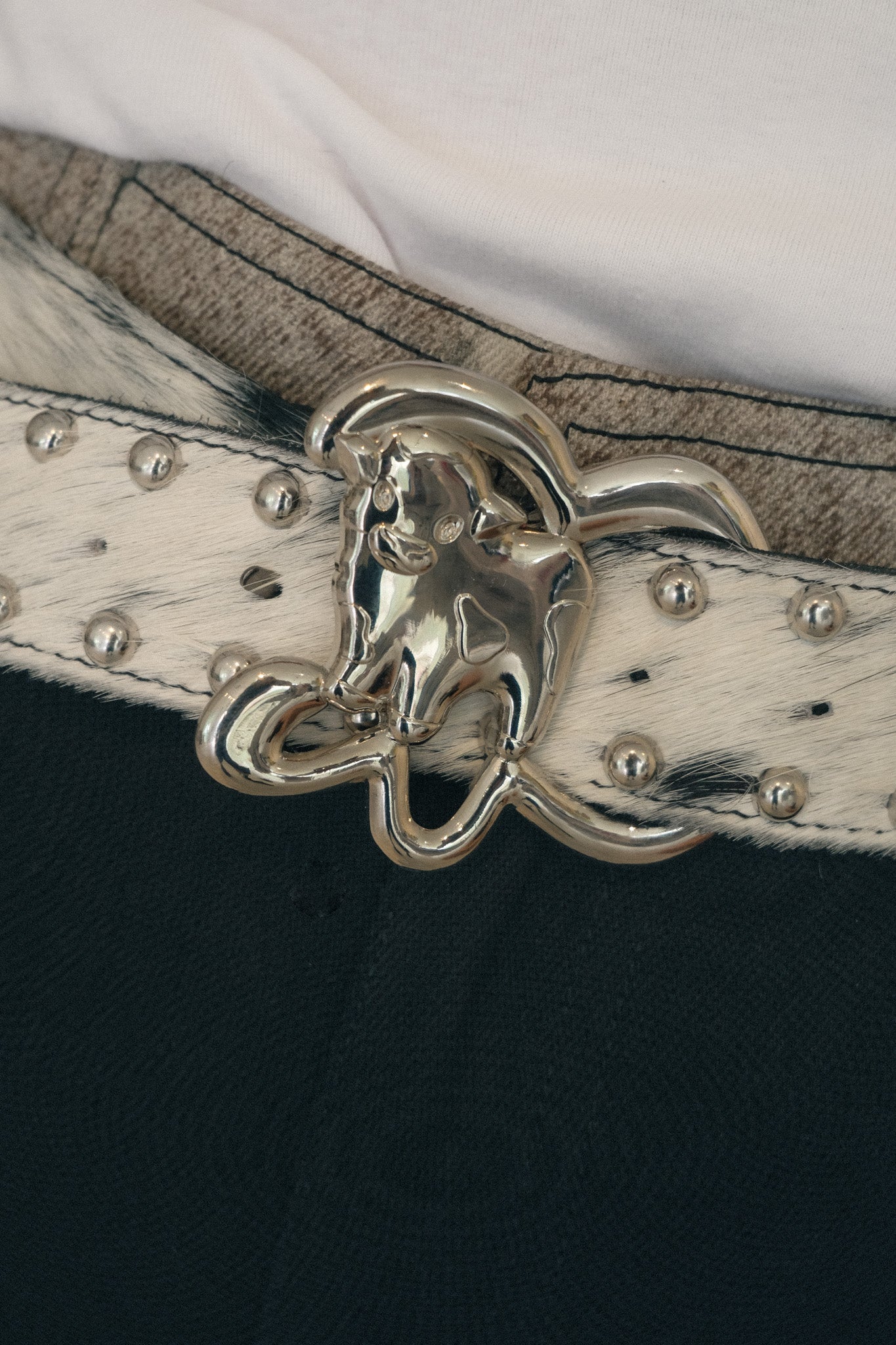 Studded Cow Hide Belt w/ Baby Calf Buckle