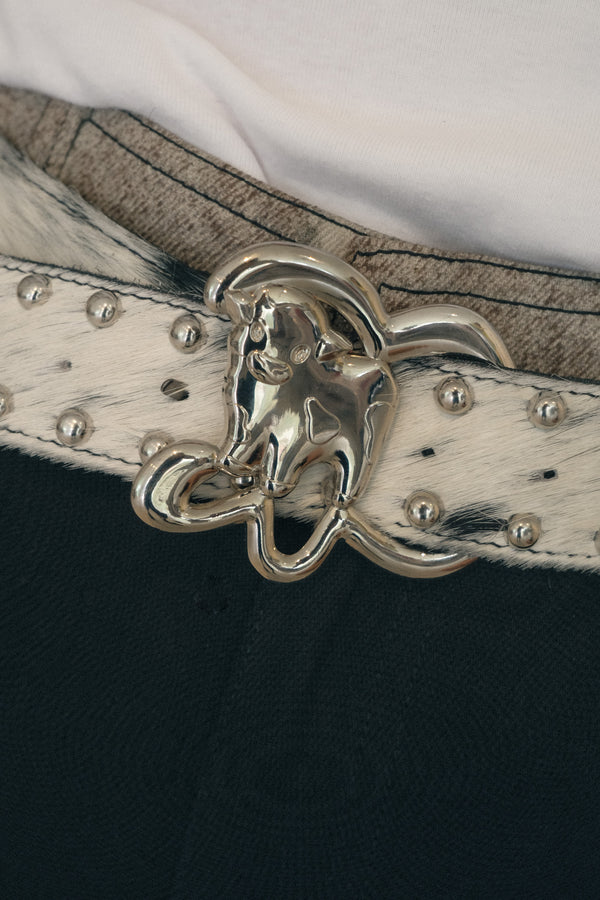 Studded Cow Hide Belt w/ Baby Calf Buckle