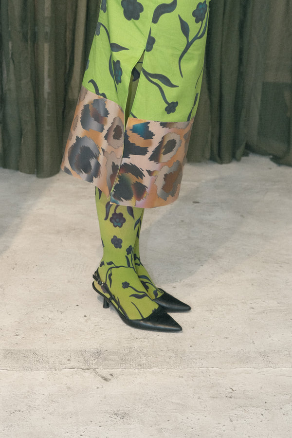 Floral Print Tights (Lime Floral)