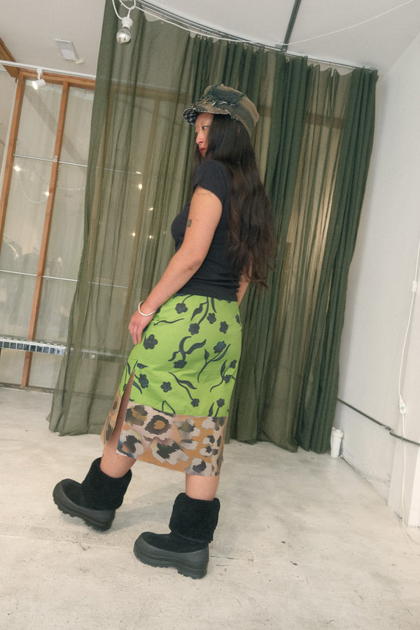 Patchwork Lenticular Midi Skirt (Leopard & Lime Floral)