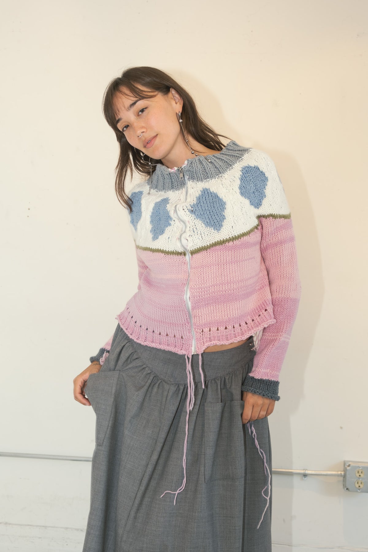 Zip Up Knit (Pink/White)