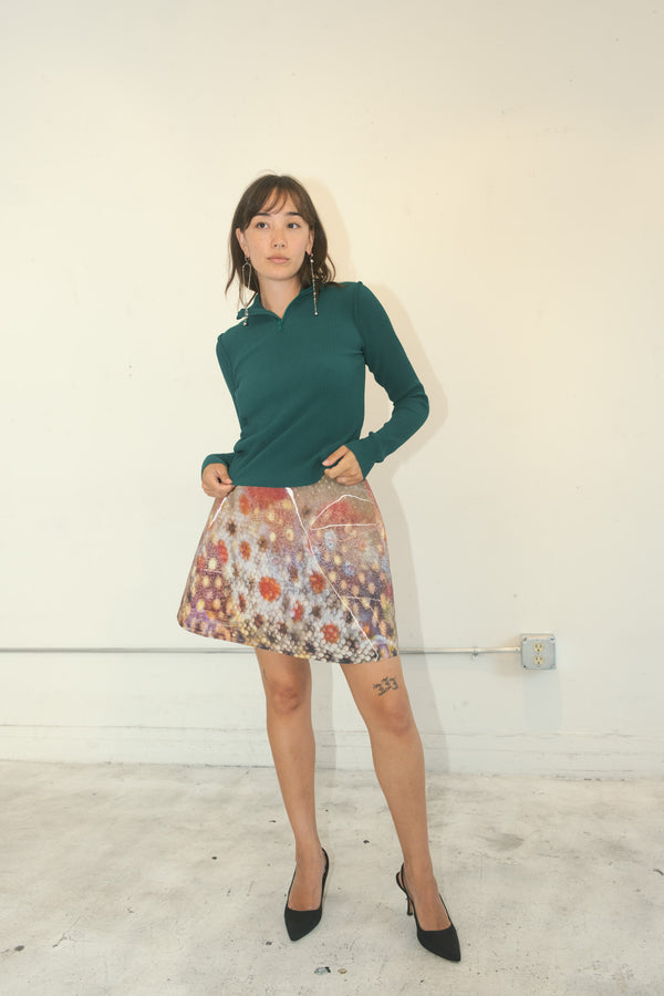 Fish Skin Printed Lenticular Mini Skirt (Orange Trout)