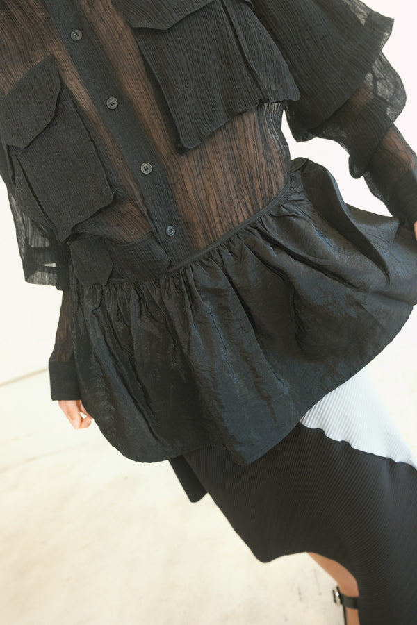 Sheen Nylon Peplum Apron (Obsidian)