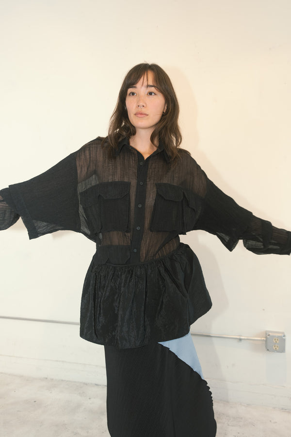 Sheen Nylon Peplum Apron (Obsidian)