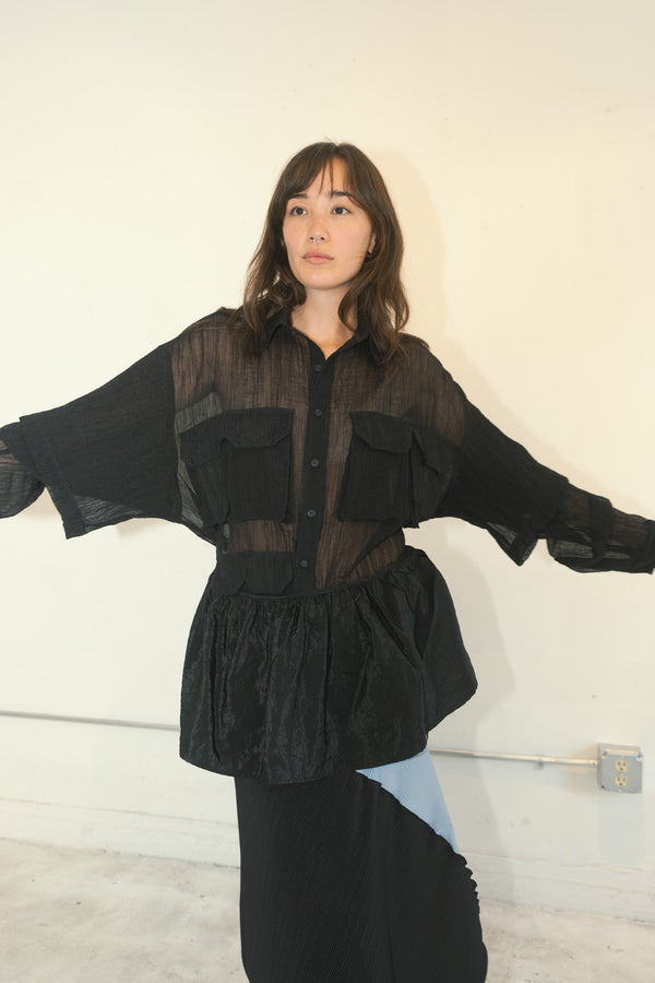 Sheen Nylon Peplum Apron (Obsidian)