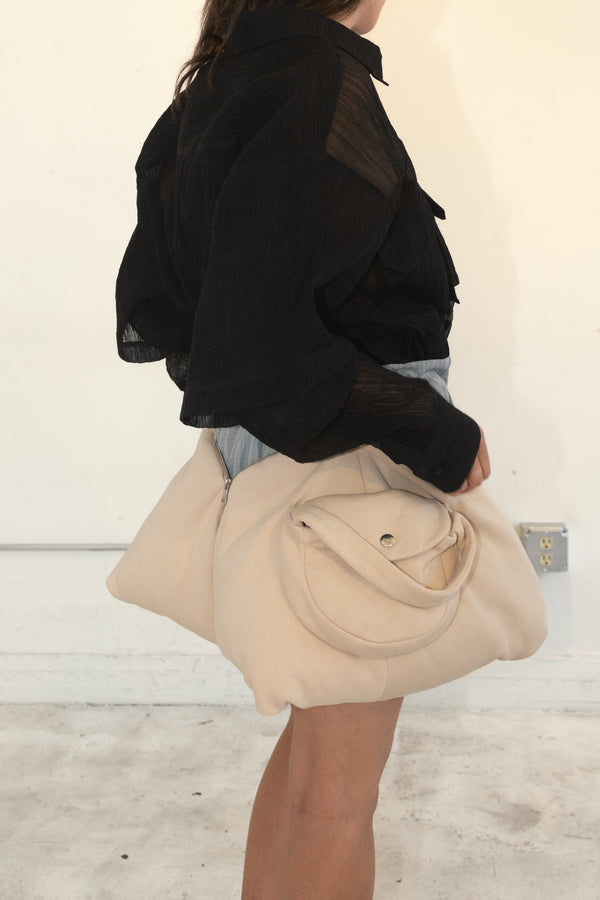 Wrap-Zip Puffer Skirt (Beige/Gray)