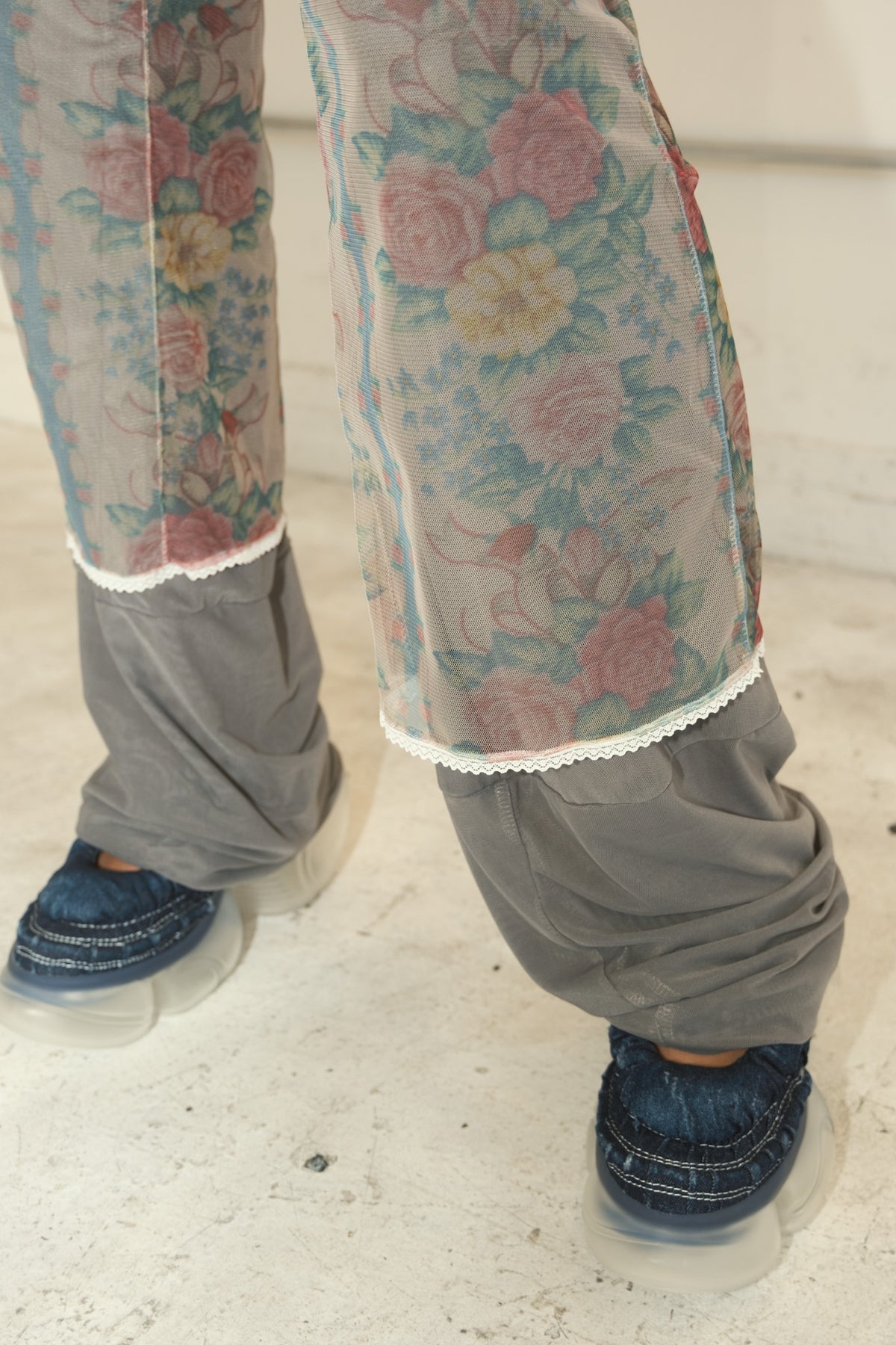 Double Layered Mesh Floral Trousers