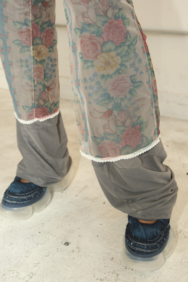 Double Layered Mesh Floral Trousers