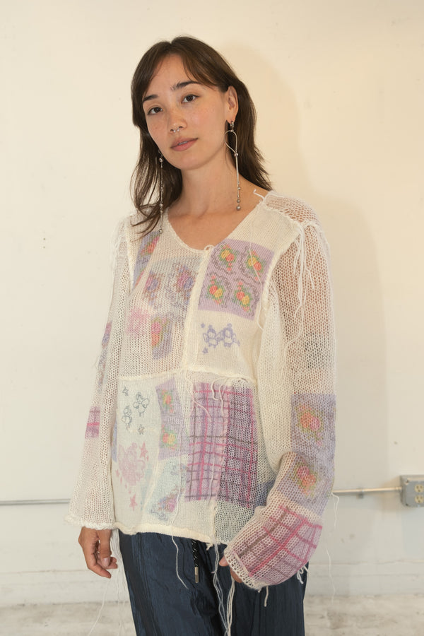 Print Knit Jumper (White/Multi)