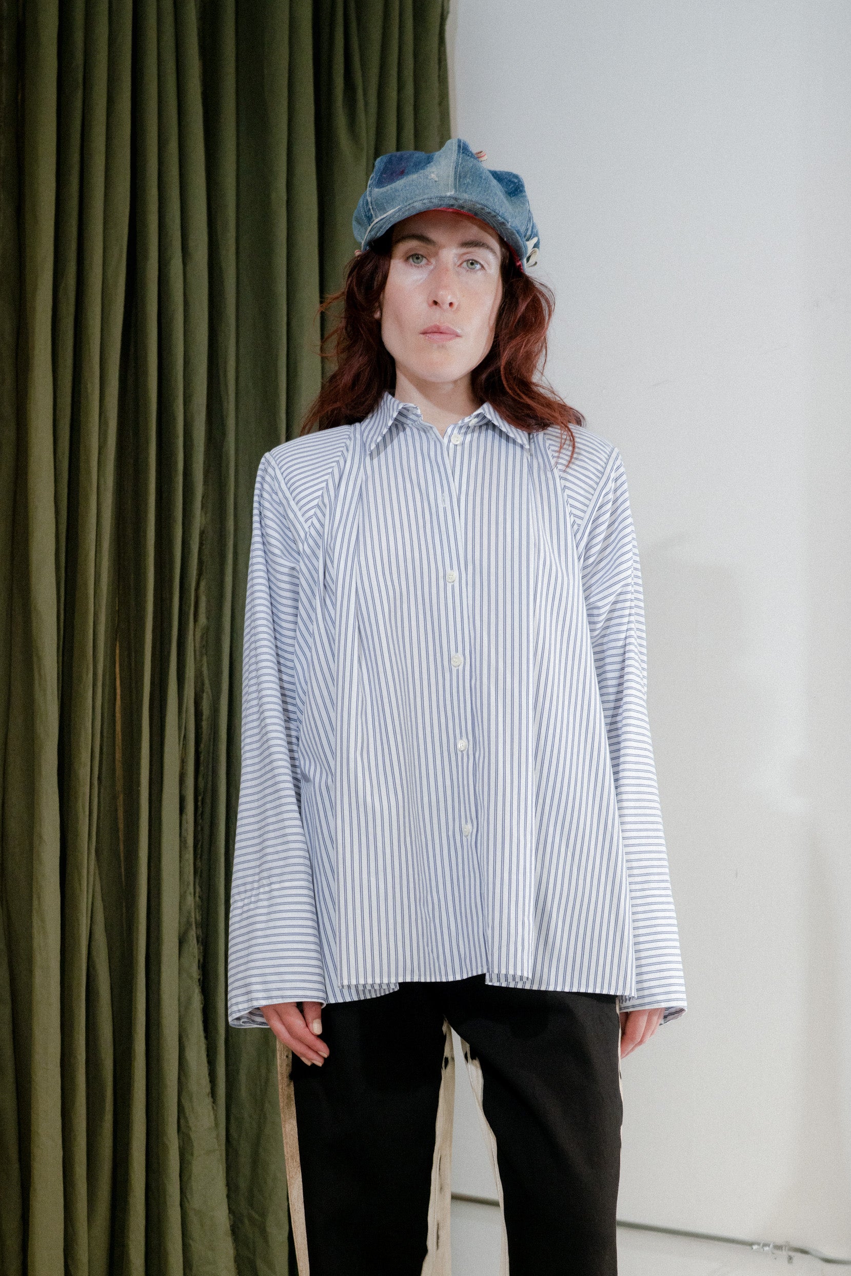 Shoulder Draped Shirt (Stripe)