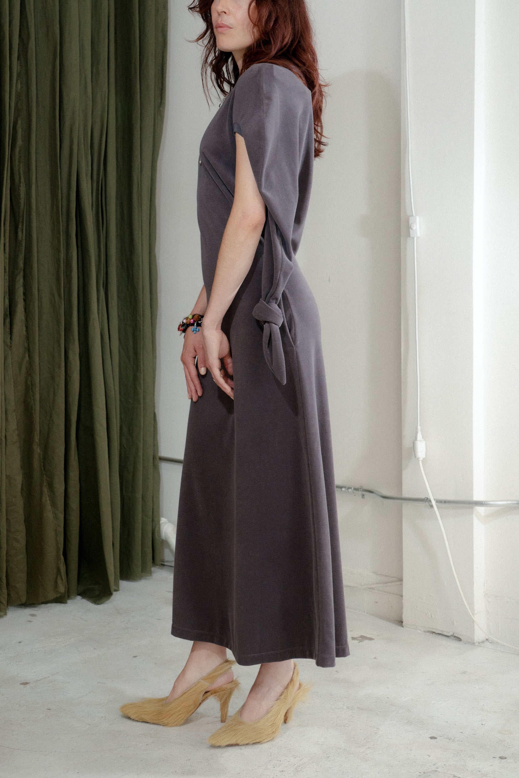 Knot Detail Pile Dress (Charcoal)