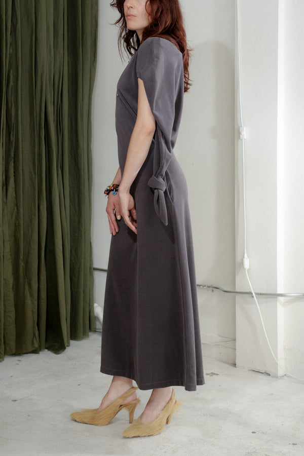Knot Detail Pile Dress (Charcoal)