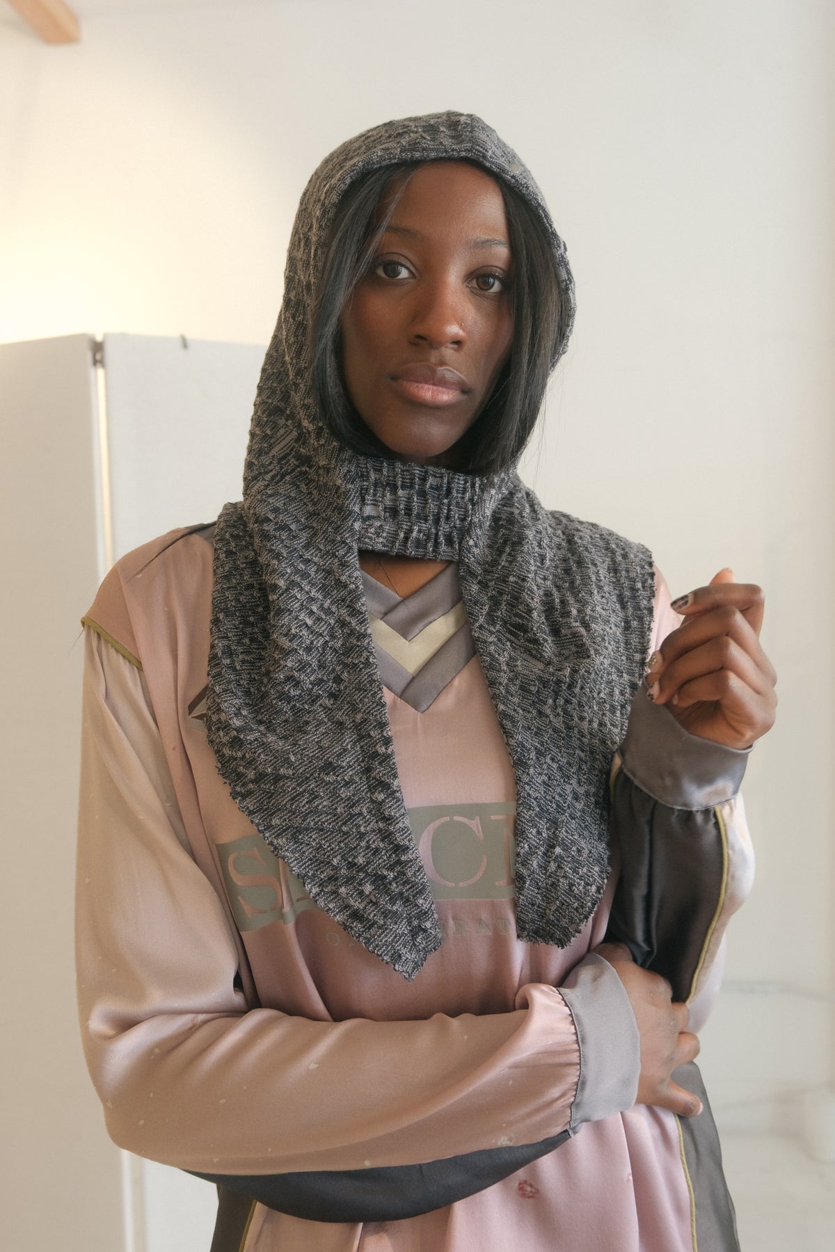Embossed Jacquard Balaclava (Black/Grey)