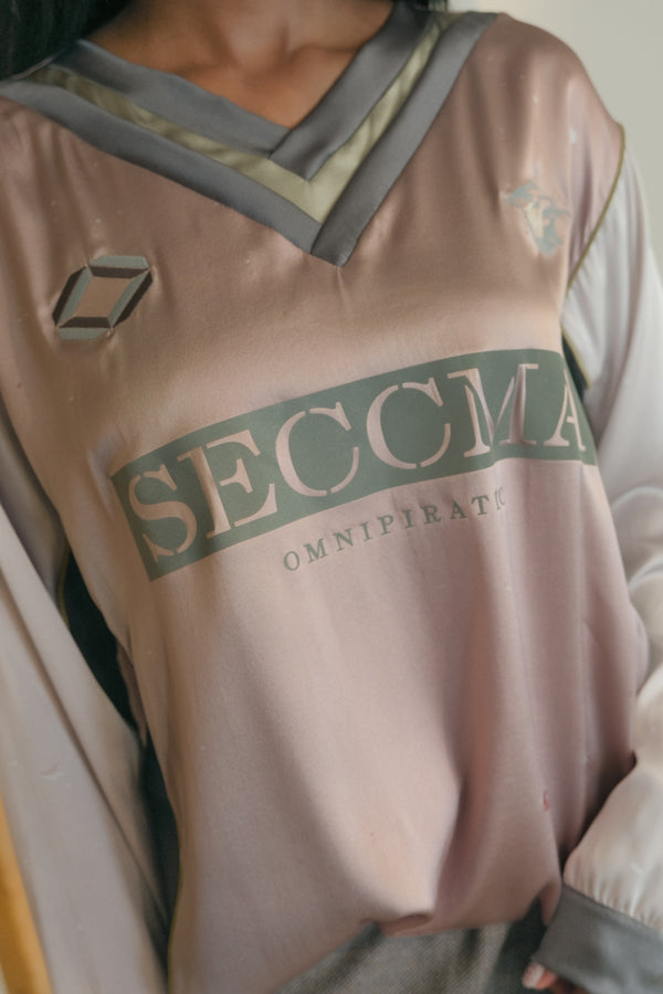 Silk V-Neck Football Top (Pink Dust)