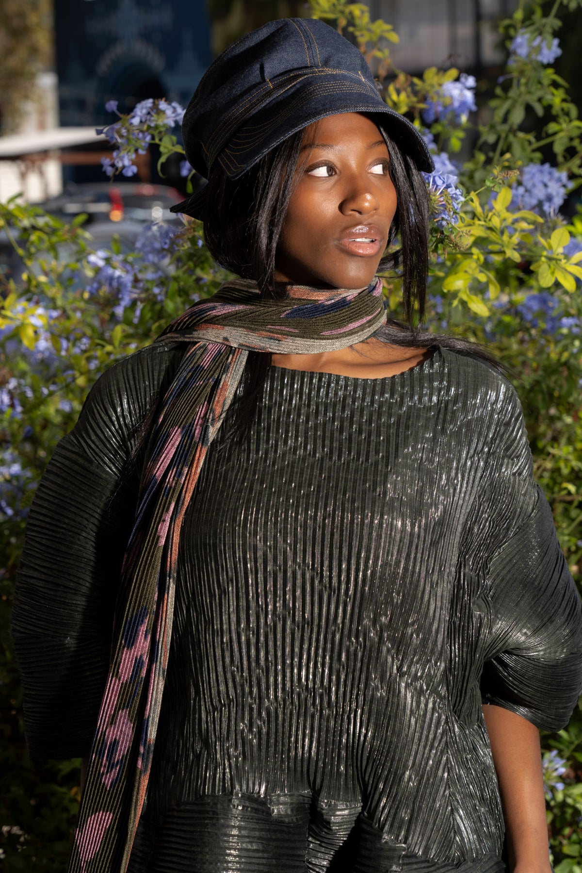Zola Pleated Knit Scarf in Moss Ingrid