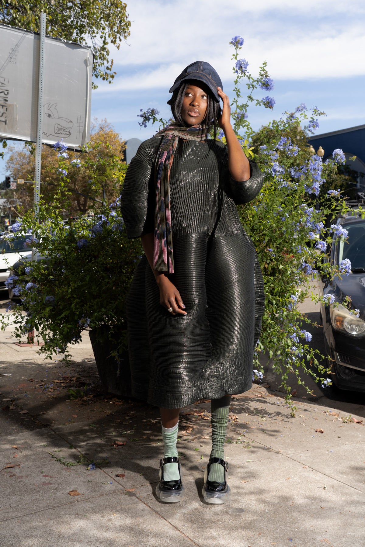 Pax Handpleated Dress in Moss Metallic