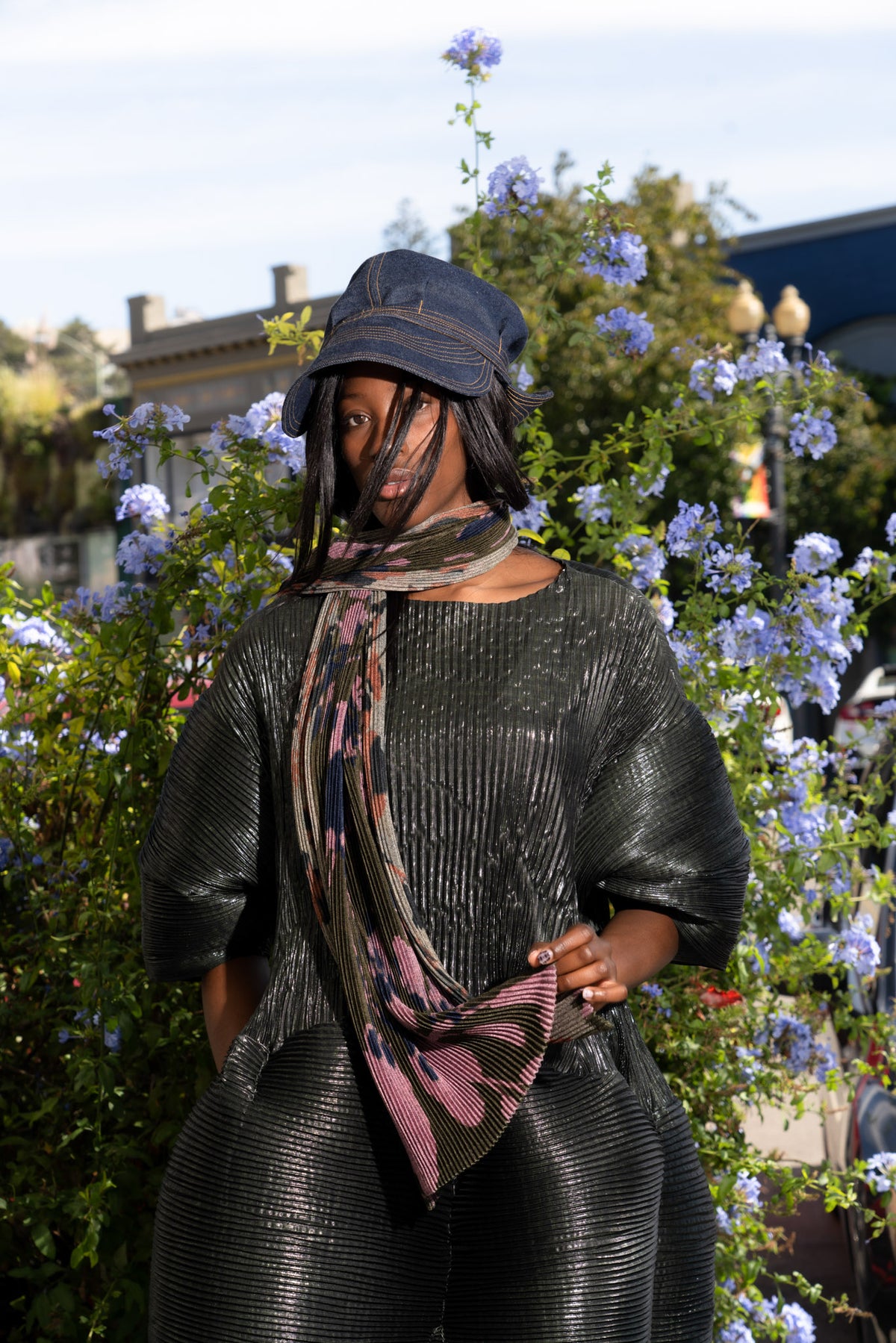Zola Pleated Knit Scarf in Moss Ingrid