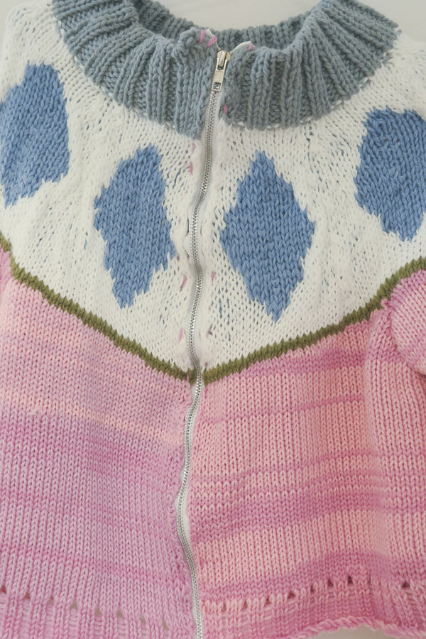 Zip Up Knit (Pink/White)