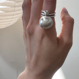 Silver Ball Charm Coiled Ring