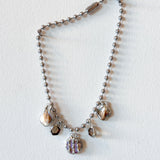 5 Charm Necklace (Abalone, Smoky Quartz, Iridescent Glass Bead)