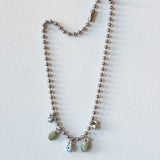 5 Charm Necklace (Green & Blue Pearls, Turquoise, & Evil Eye)