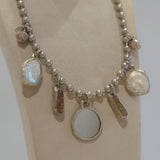 7 Charm Necklace (Mirror, Pearl & Rose Quartz)