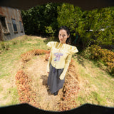 Graphic Pleats Blouse (Yellow)
