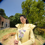 Graphic Pleats Blouse (Yellow)