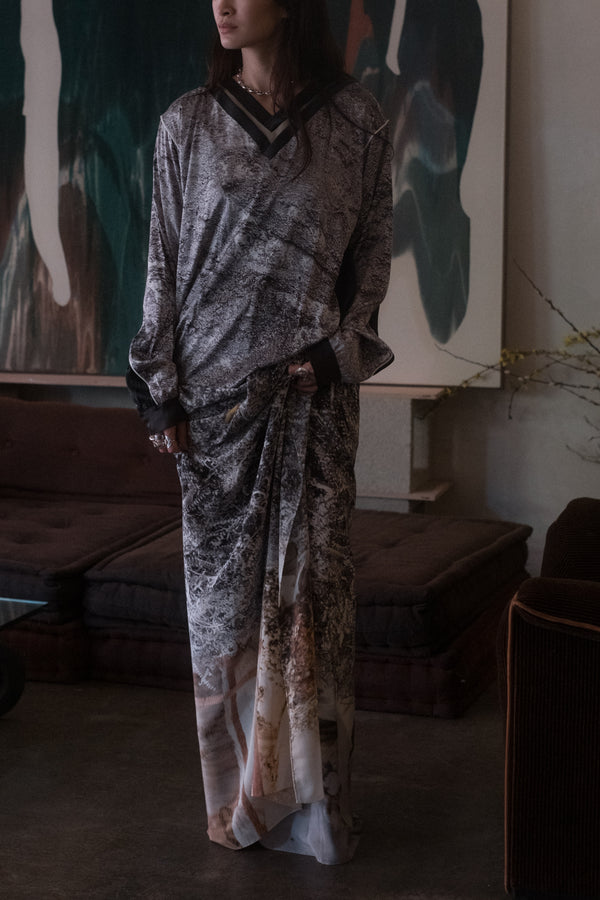 Sharjah Dust Double V-Neck Silk Top