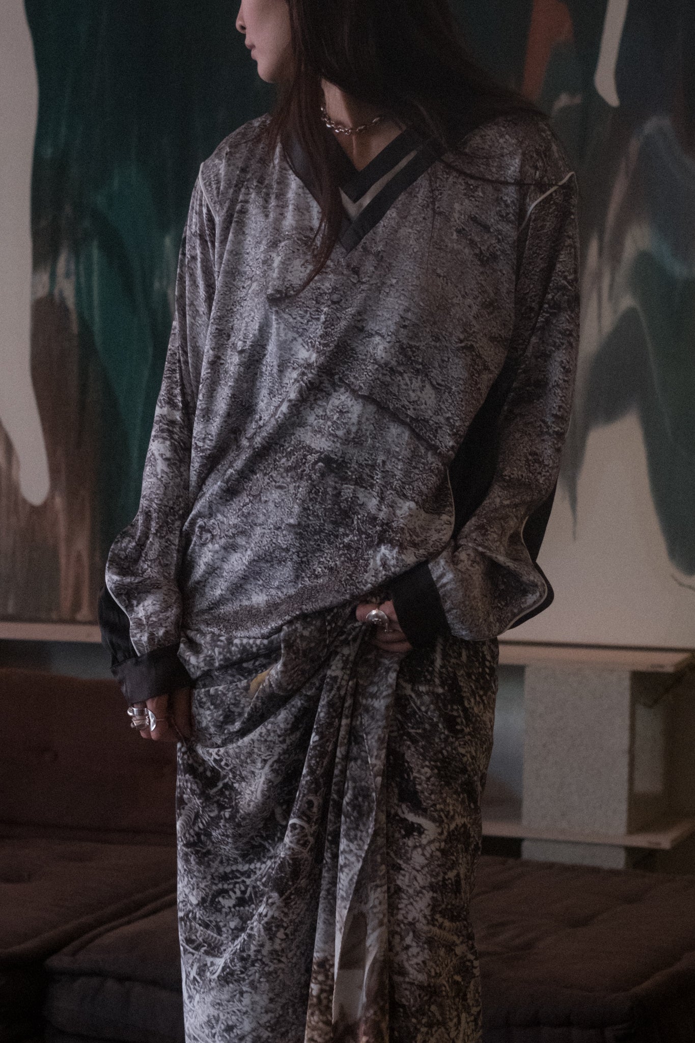 Sharjah Dust Double V-Neck Silk Top