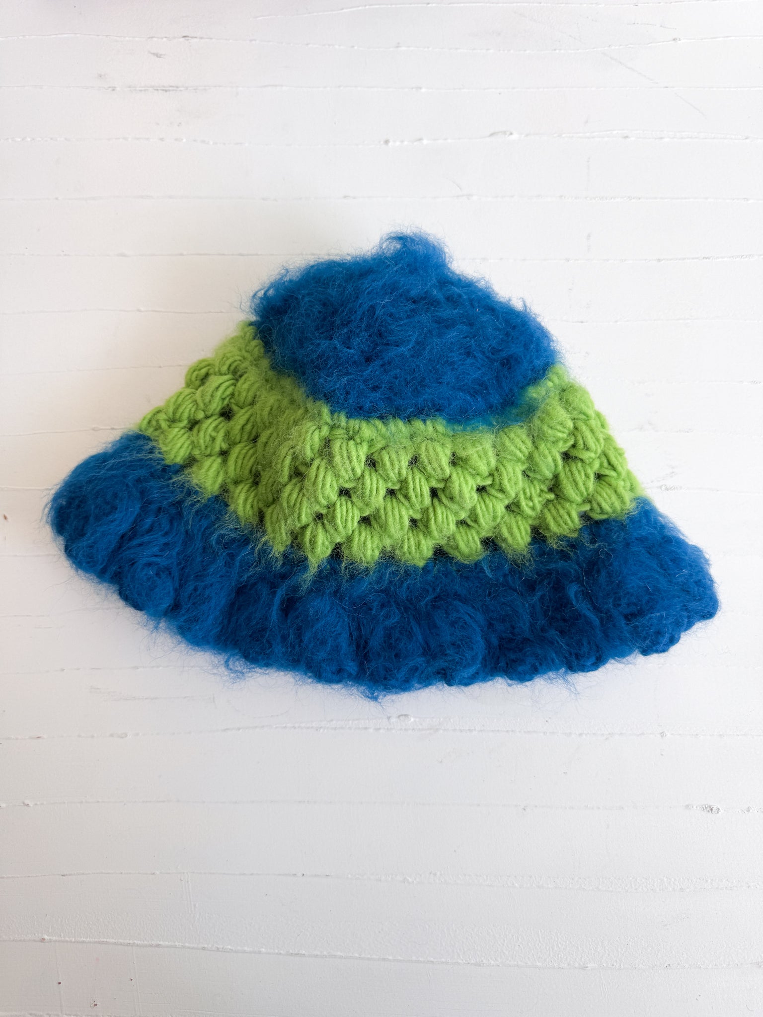 Wool Mohair Bucket Hat (Green/Blue)