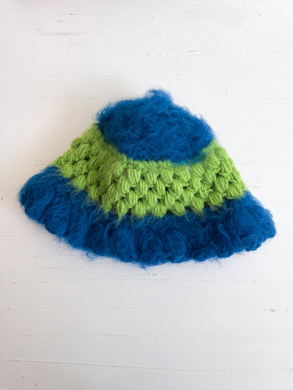 Wool Mohair Bucket Hat (Green/Blue)