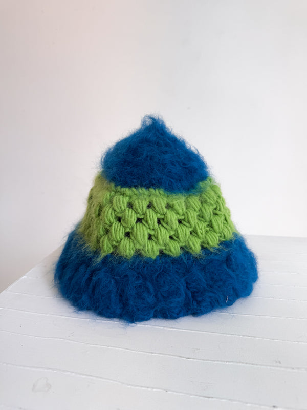 Wool Mohair Bucket Hat (Green/Blue)