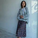 Pleated Midi Skirt (Brown/Blue)