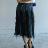 Shadowy Double Waist Line Skirt (Teal/Grey)