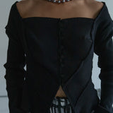 Open Neck Corset Cardigan (Black)