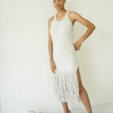 Hand Fringe Slub Knit Dress (Light Gray)