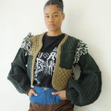Hand Knitted Patchwork Cardigan (Khaki)