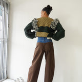 Hand Knitted Patchwork Cardigan (Khaki)