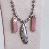 3 Charm Necklace (Rose Quartz & Abalone)
