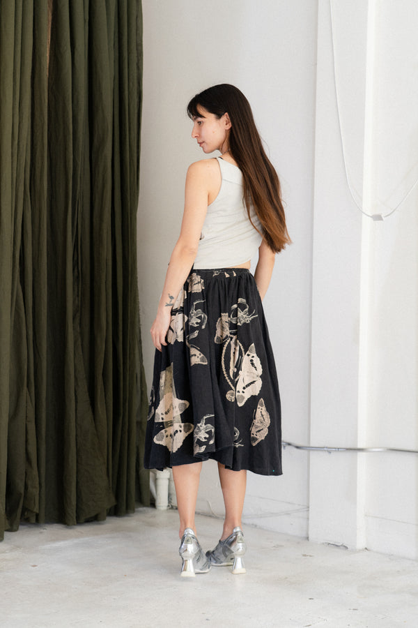 Printed Washed Linen Skirt