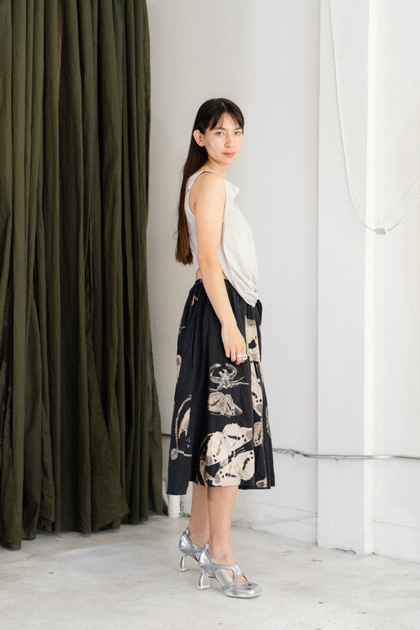 Printed Washed Linen Skirt