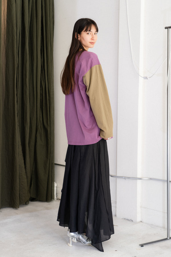 Layered Long Sleeve T-Shirt (Grey/Green/Purple)